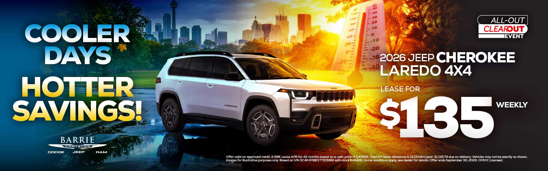 2026 Jeep Cherokee Laredo 4x4 - Lease For Only $135 Weekly